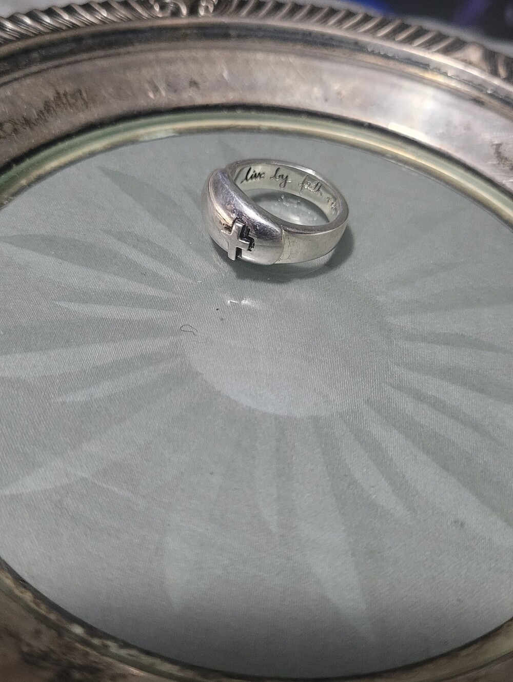 Sterling Silver Cross Accent Dome Ring - Silver